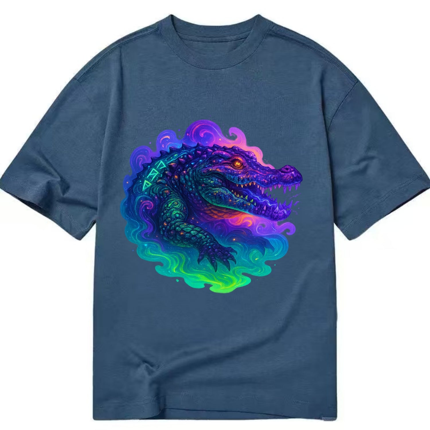 Primordial crocodile with scales pulsing plasma energy in green and purple, - Classic T-shirt - Twilight Navy(Blue)