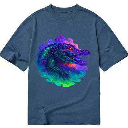 Primordial crocodile with scales pulsing plasma energy in green and purple, - Classic T-shirt - Twilight Navy(Blue)