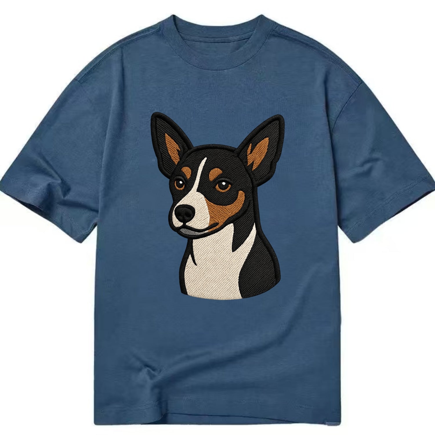 Rat Terrier - Tri-color embroidered pose - Classic T-shirt - Twilight Navy(Blue)