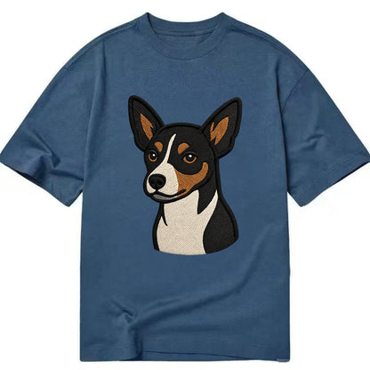 Rat Terrier - Tri-color embroidered pose - Classic T-shirt - Twilight Navy(Blue)