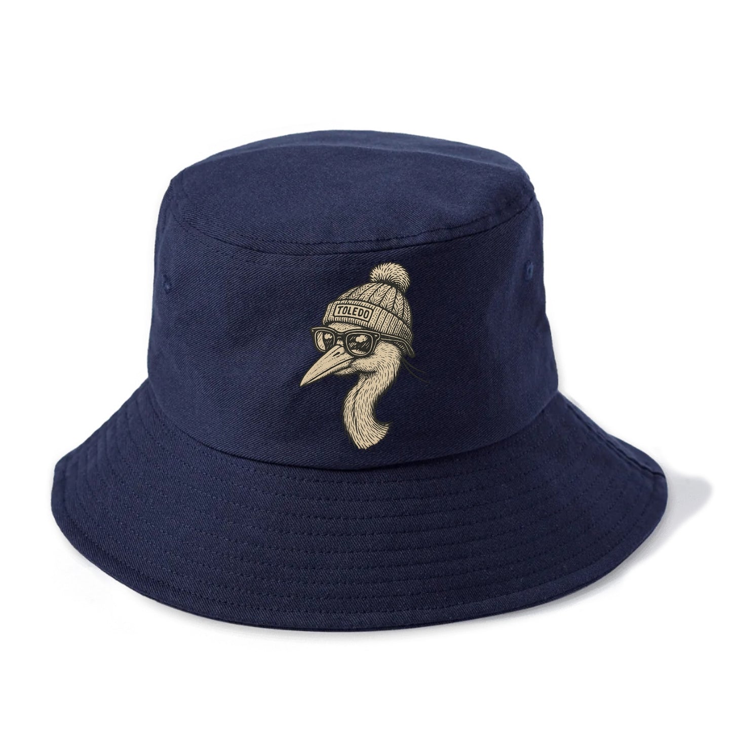 Toledo Great Blue Heron wearing Toledo beanie with pom pom and wayfarer sunglasses - Bucket Hat - Twilight Navy(Blue)