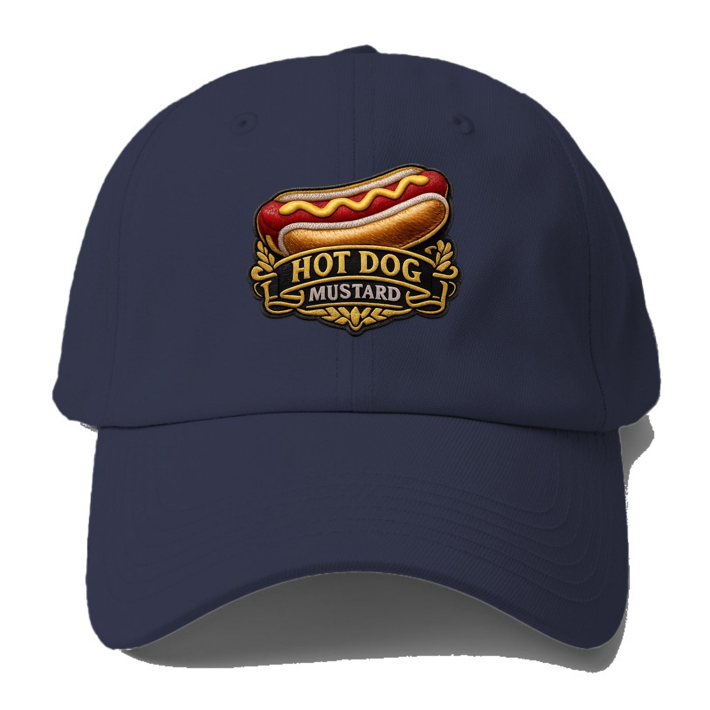 HOT DOG MUSTARD - classic hot dog in tan yellow red , ballpark food - Baseball Cap For Big Heads - Twilight Navy(Blue)