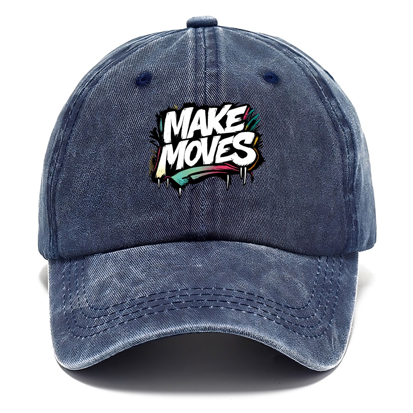 Bold typography design - "MAKE MOVES" - take action, progress forward - Classic Cap - Twilight Navy(Blue)