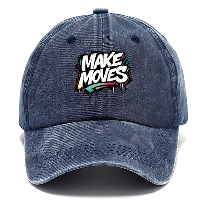 Bold typography design - "MAKE MOVES" - take action, progress forward - Classic Cap - Twilight Navy(Blue)