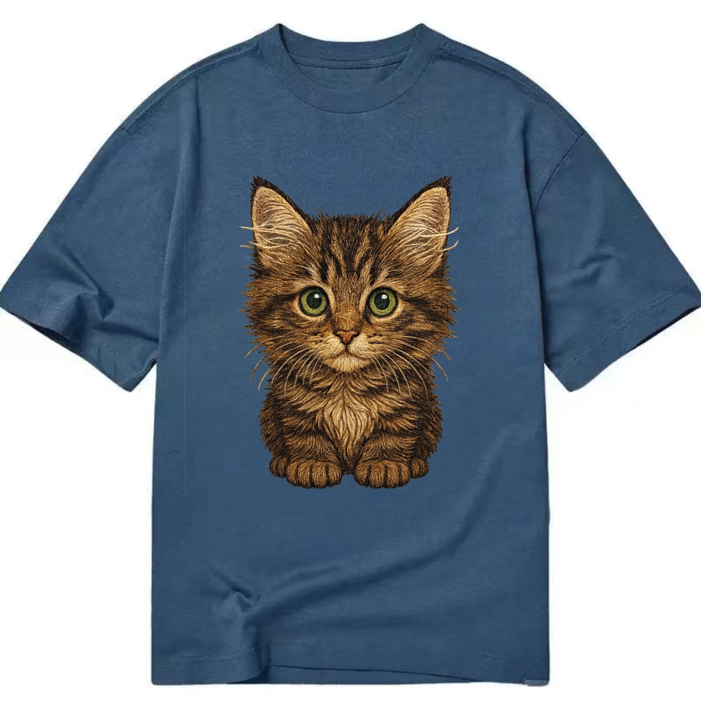 Baby Maine Coon Kitten - large fluffy tabby, tufted ears, big green eyes, - Classic T-shirt - Twilight Navy(Blue)