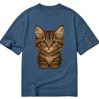 Baby Maine Coon Kitten - large fluffy tabby, tufted ears, big green eyes, - Classic T-shirt - Twilight Navy(Blue)