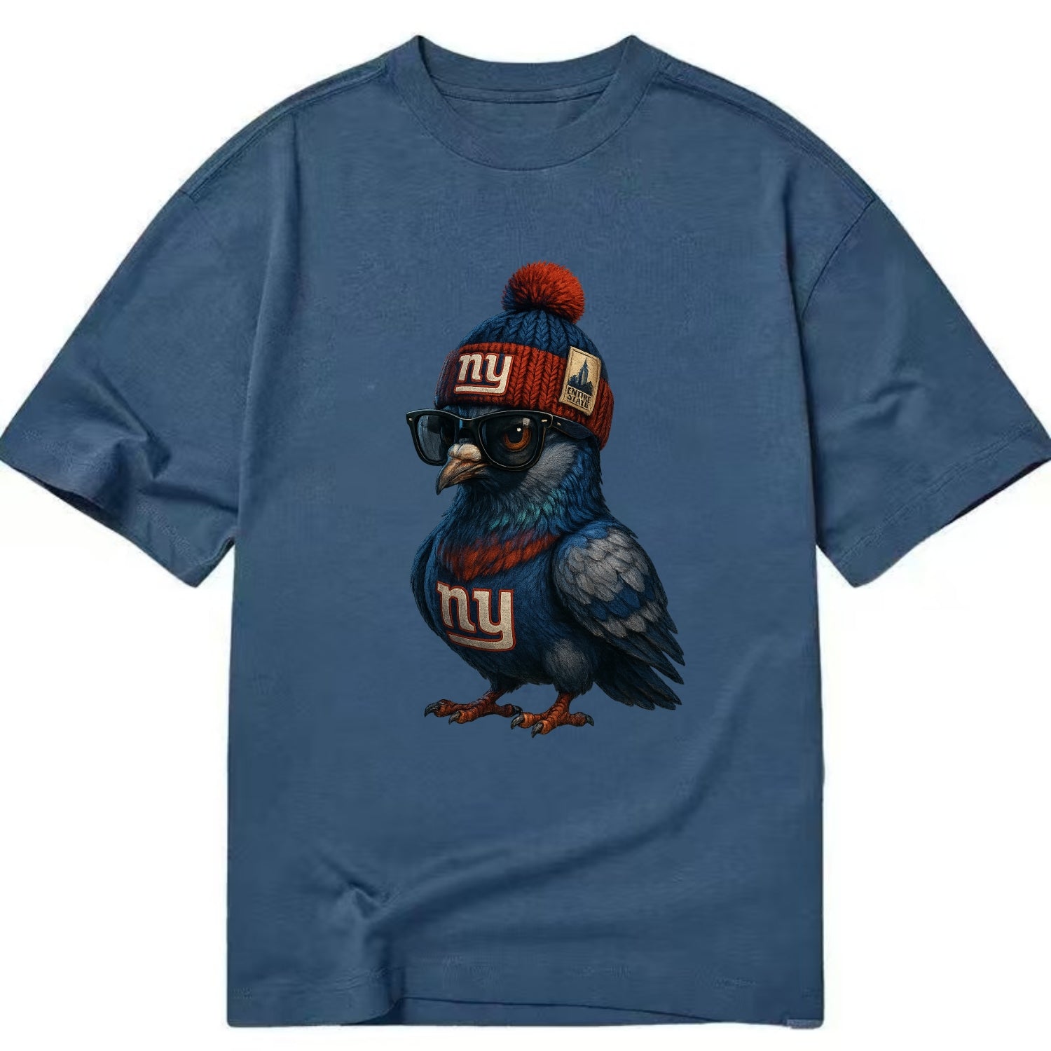 Manhattan Pigeon wearing Giants beanie with Empire State patch and wayfarer - Classic T-shirt - Twilight Navy(Blue)