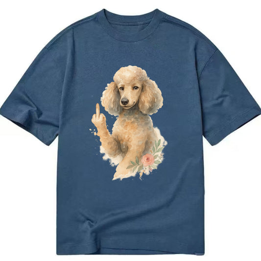 Standard Poodle with curly styled coat, intelligent face, fancy paw giving finger - Classic T-shirt - Twilight Navy(Blue)