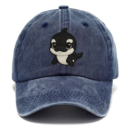 Baby Orca - black and white pattern, white eye patch, front-facing, curious and - Classic Cap - Twilight Navy(Blue)