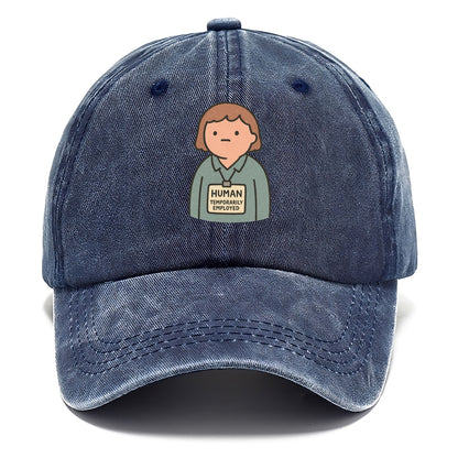 Worker wearing ID badge that says "Human - Temporarily Employed" - existential dread - Classic Cap - Twilight Navy(Blue)