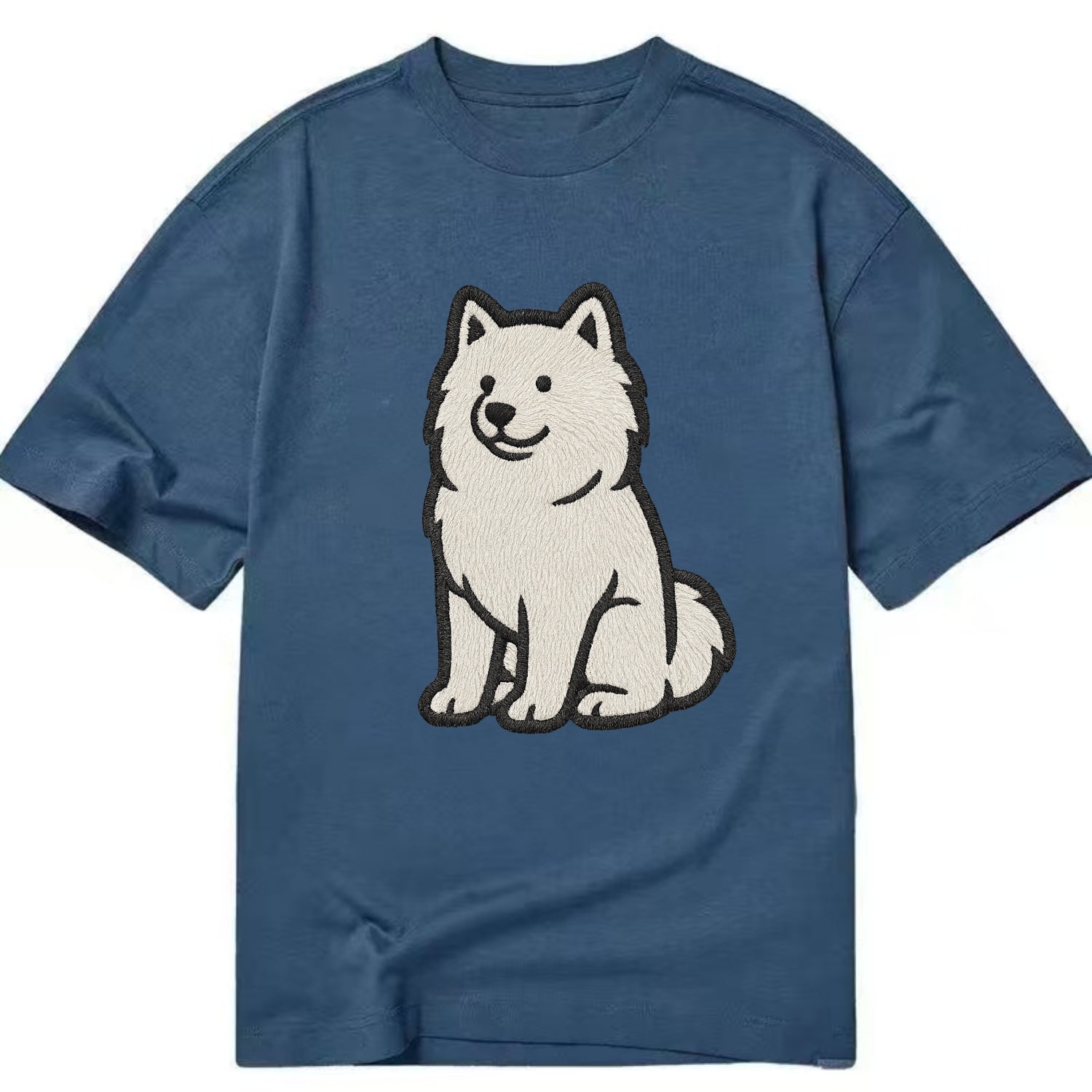 Samoyed - White fluffy embroidered desig Classic T-shirt - Twilight Navy(Blue)