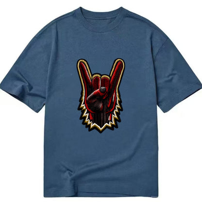 ROCK HAND HORNS - devil horns hand gesture in black and red , metal music - Classic T-shirt - Twilight Navy(Blue)