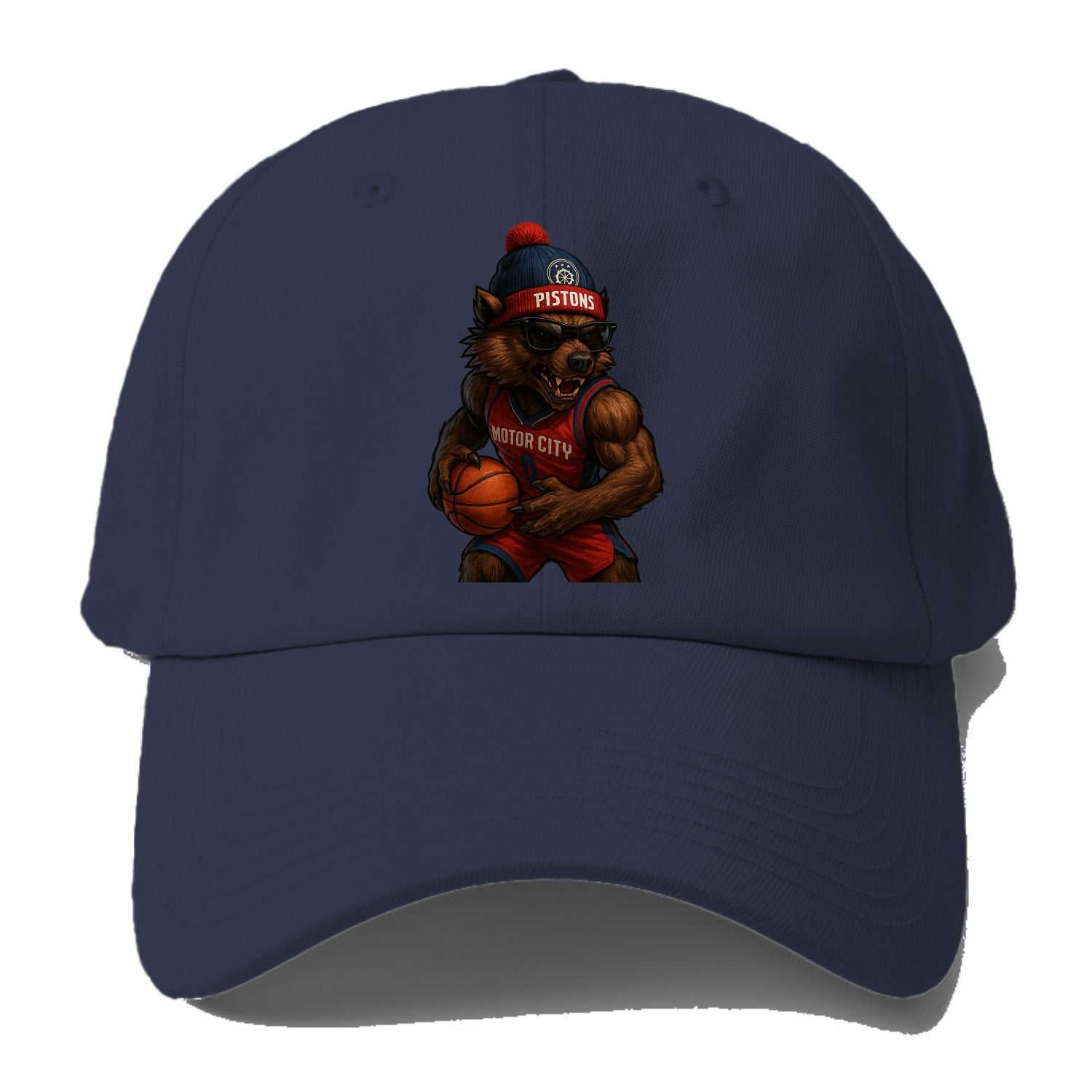 Motor City Wolverine wearing Pistons beanie with gear patch and - Baseball Cap For Big Heads - Twilight Navy(Blue)