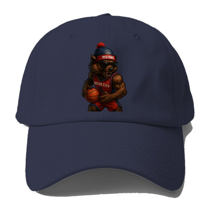 Motor City Wolverine wearing Pistons beanie with gear patch and - Baseball Cap For Big Heads - Twilight Navy(Blue)