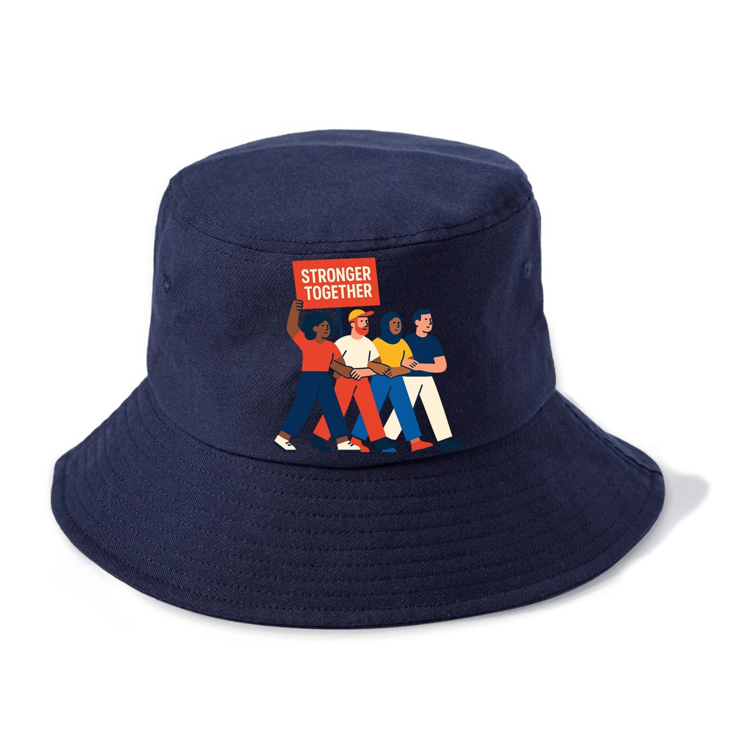 Peaceful protesters marching with linked arms - "Stronger Together" - solidarity - Bucket Hat - Twilight Navy(Blue)
