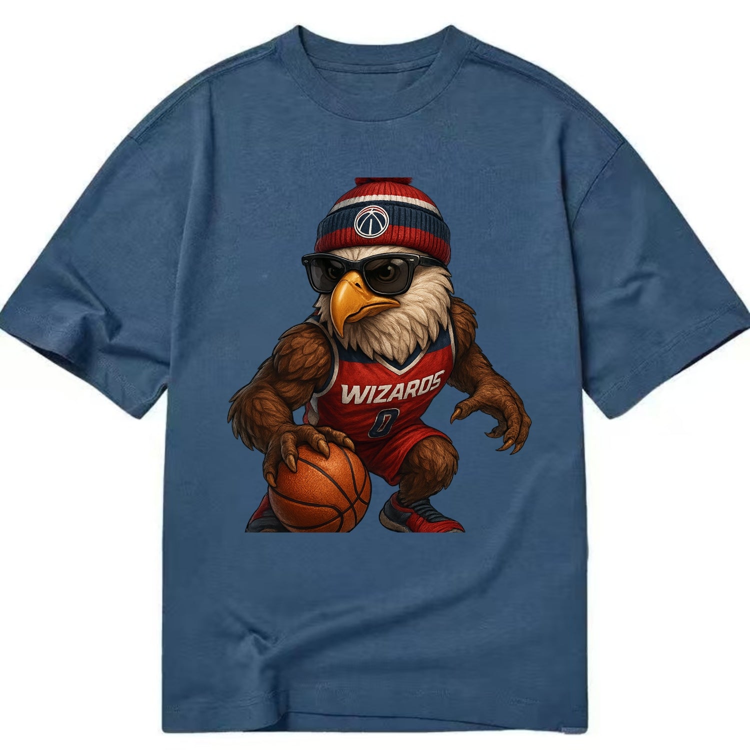 DC Eagle wearing Wizards red white and blue beanie with monument patch and - Classic T-shirt - Twilight Navy(Blue)