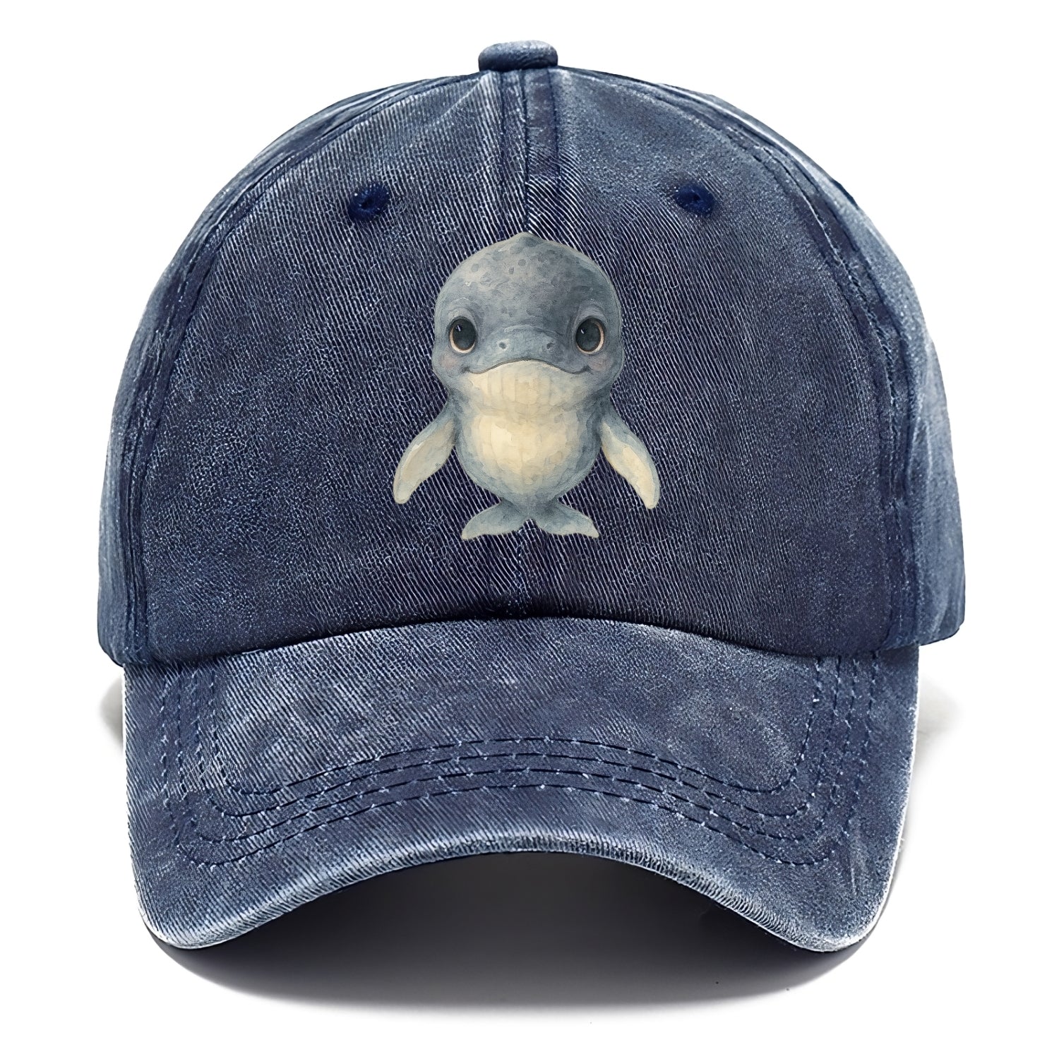 Baby Humpback Whale - dark gray with white flippers, large gentle eyes, front-facing, - Classic Cap - Twilight Navy(Blue)