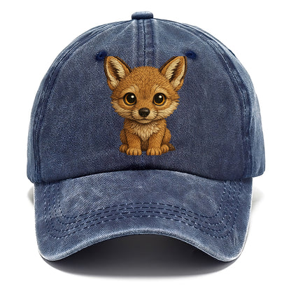 Baby Coyote Pup - tan fur, large ears, golden eyes, front-facing, clever baby - Classic Cap - Twilight Navy(Blue)