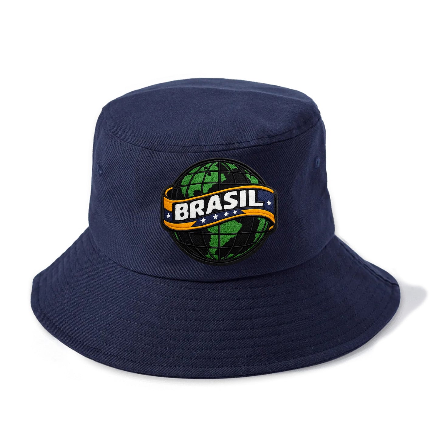 BRAZILIAN FLAG GLOBE - green globe with banner in green yellow blue , Brasil - Bucket Hat - Twilight Navy(Blue)
