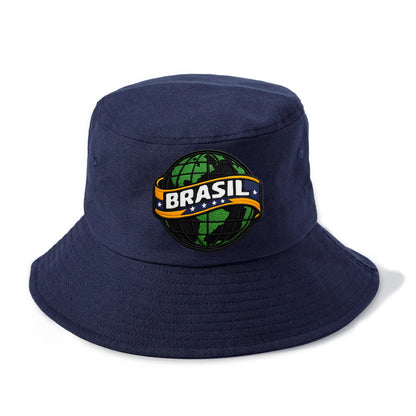 BRAZILIAN FLAG GLOBE - green globe with banner in green yellow blue , Brasil - Bucket Hat - Twilight Navy(Blue)