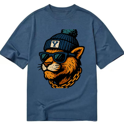 Provo Cougar wearing BYU beanie with Y patch - Classic T-shirt - Twilight Navy(Blue)