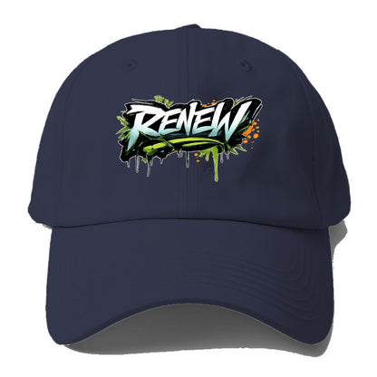 Bold typography design - "RENEW" - starting fresh, regenerating - Baseball Cap For Big Heads - Twilight Navy(Blue)