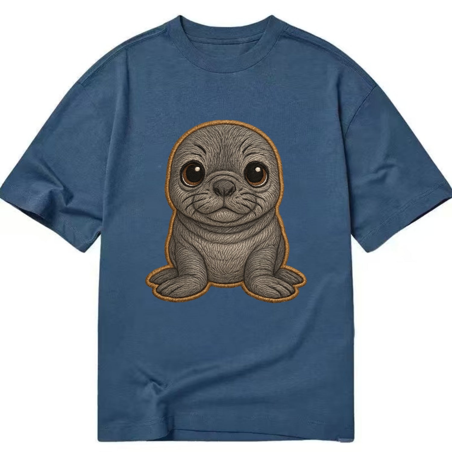 Baby Elephant Seal - gray wrinkly, tiny trunk nose, big dark eyes, front-facing, - Classic T-shirt - Twilight Navy(Blue)