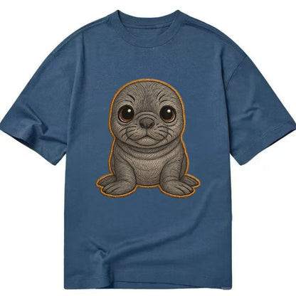 Baby Elephant Seal - gray wrinkly, tiny trunk nose, big dark eyes, front-facing, - Classic T-shirt - Twilight Navy(Blue)