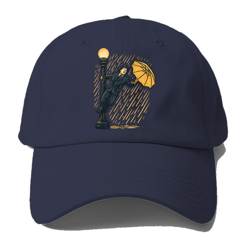 joyful dancing on lamppost in heavy rain with big smile - Baseball Cap