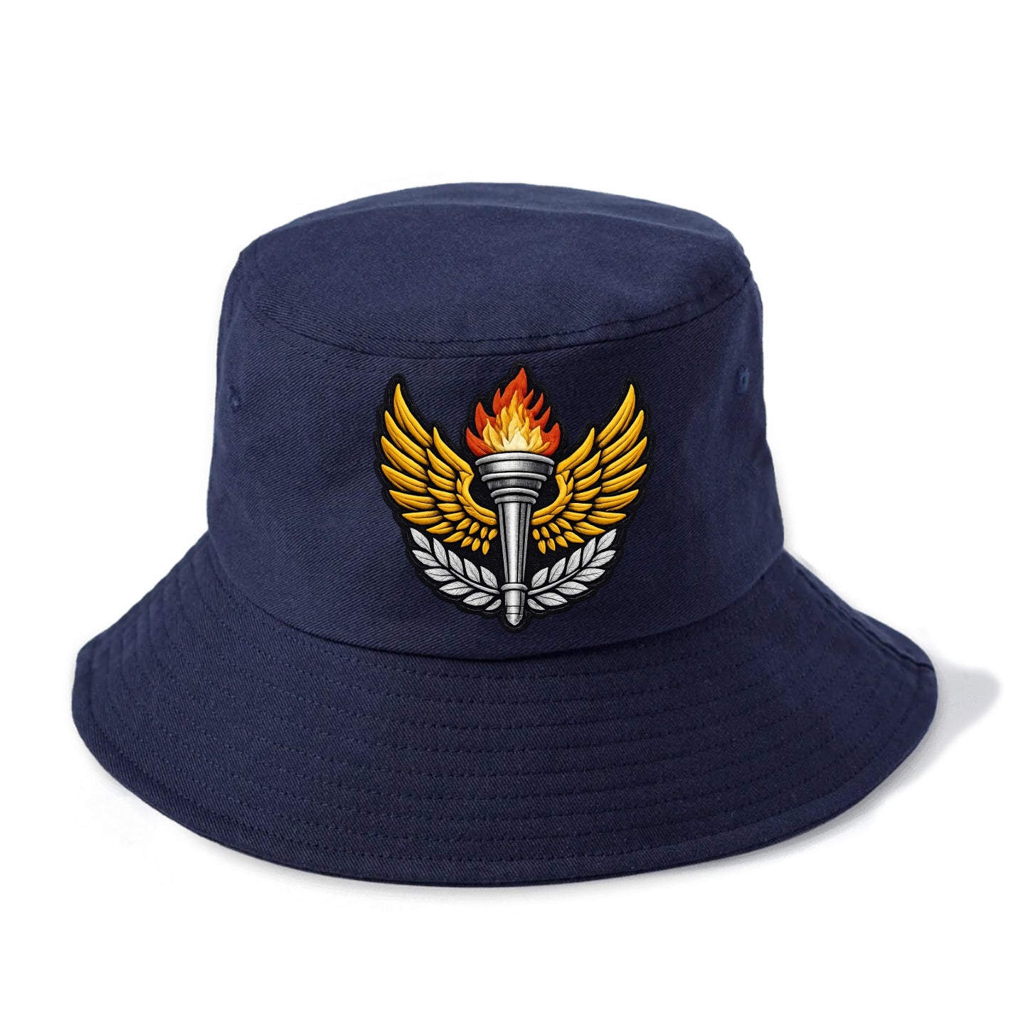 Embroidered patch design - TRACK AND FIELD TORCH - Olympic style torch with wings in - Bucket Hat - Twilight Navy(Blue)