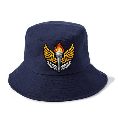 Embroidered patch design - TRACK AND FIELD TORCH - Olympic style torch with wings in - Bucket Hat - Twilight Navy(Blue)