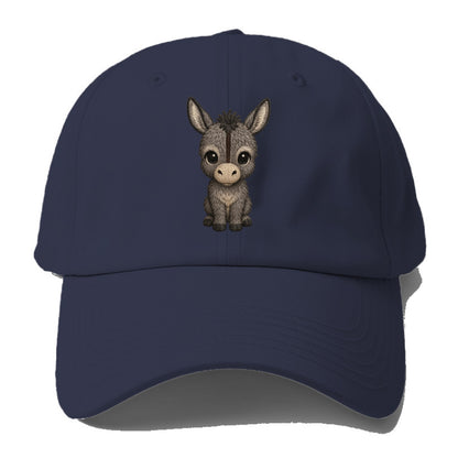 Baby Donkey Foal - gray fluffy, long ears, dark stripe, gentle eyes, front-facing, - Baseball Cap - Twilight Navy(Blue)