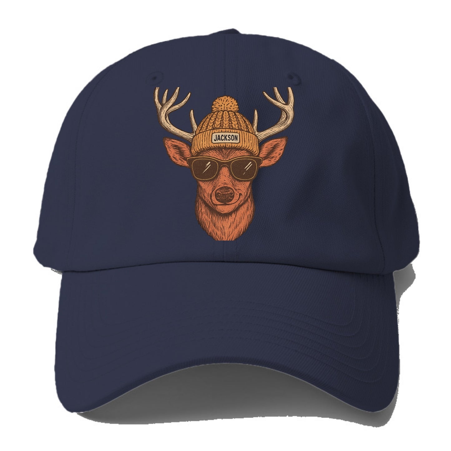 Mississippi White-tailed Deer wearing Jackson beanie with pom pom and - Baseball Cap For Big Heads - Twilight Navy(Blue)