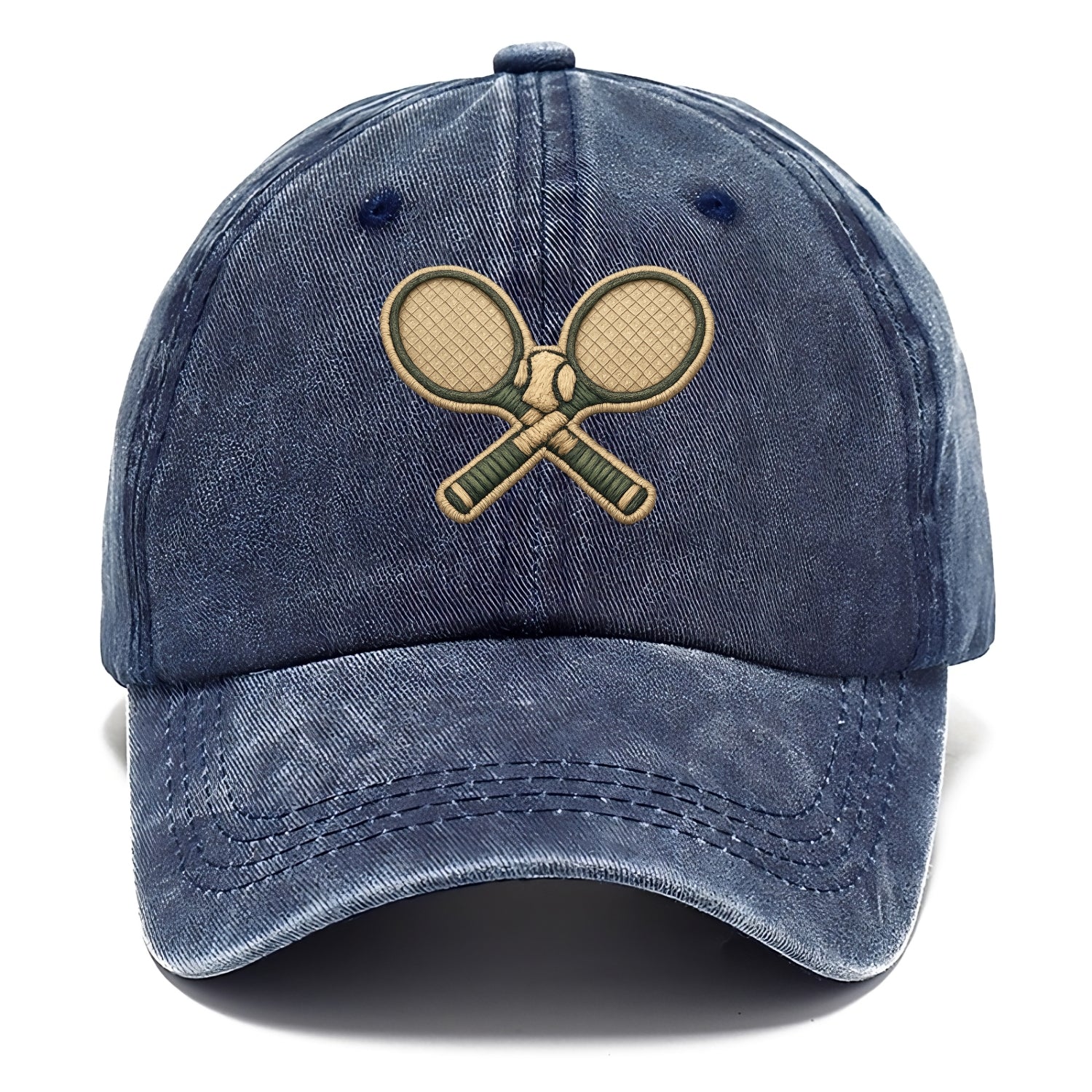 Embroidered patch design - TENNIS RACKET CROSSED - tennis rackets with ball in white - Classic Cap - Twilight Navy(Blue)