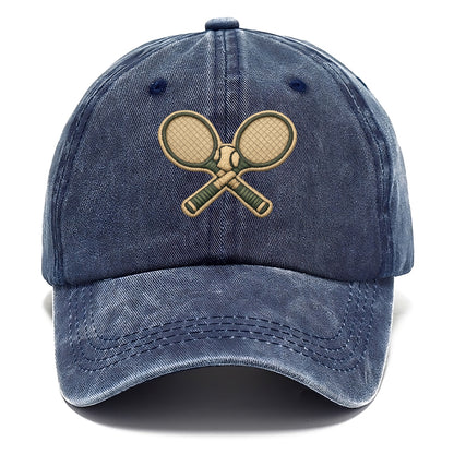 Embroidered patch design - TENNIS RACKET CROSSED - tennis rackets with ball in white - Classic Cap - Twilight Navy(Blue)