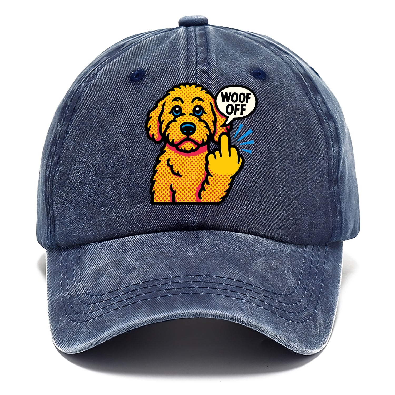 Goldendoodle with teddy bear face and curly golden coat, friendly paw flipping off - Classic Cap - Twilight Navy(Blue)