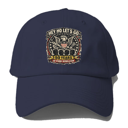 RAMONES LEGACY | Hey Ho Let's Go typography | Presidential seal parody | Four heads - Baseball Cap - Twilight Navy(Blue)