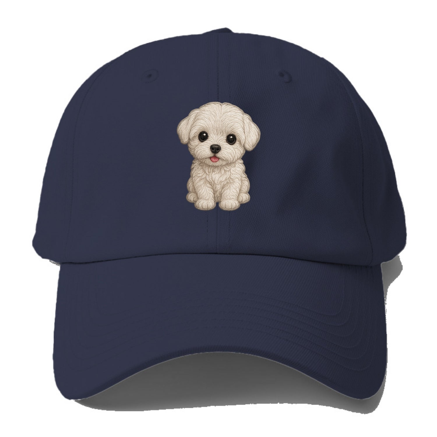 Baby Maltese Puppy - pure white silky coat, black button eyes, tiny - Baseball Cap For Big Heads - Twilight Navy(Blue)