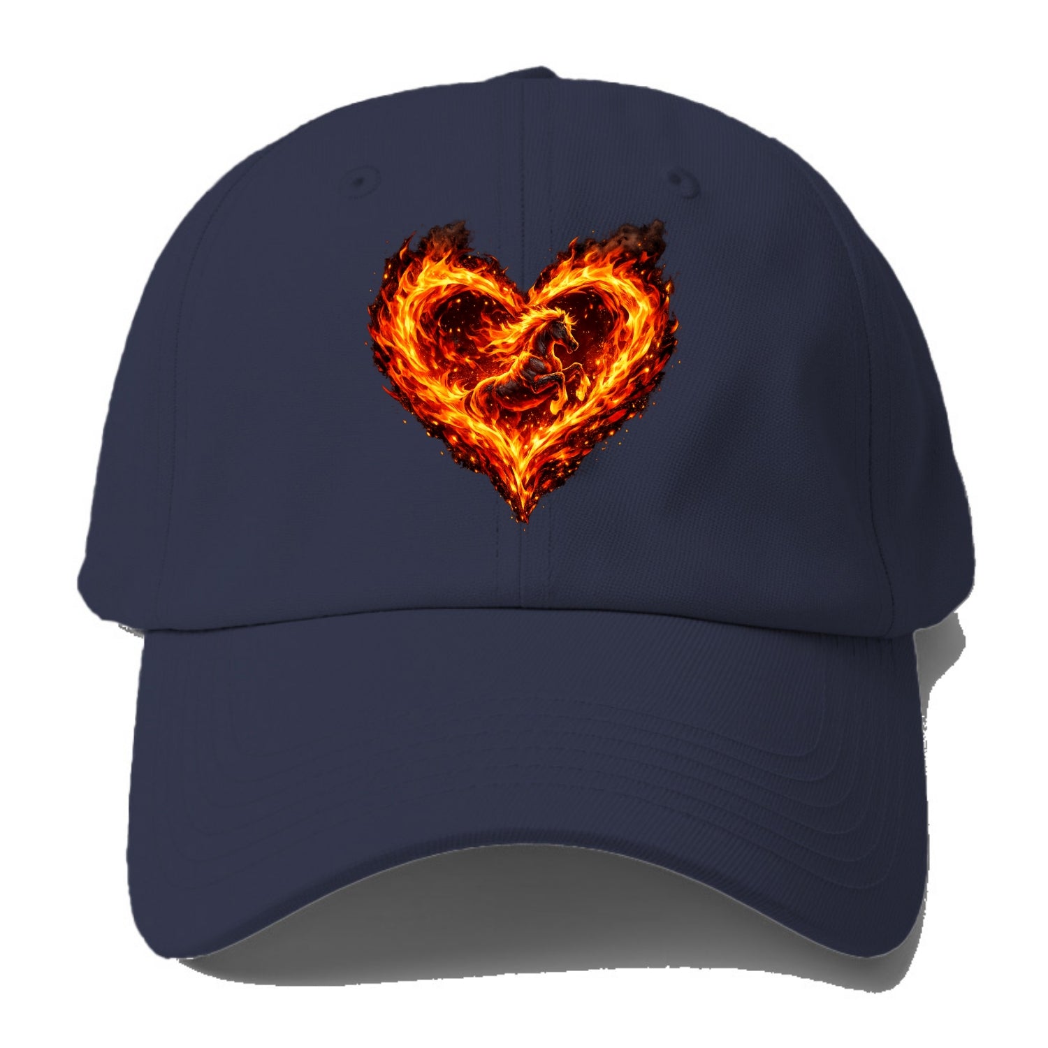 HEART OF FIRE | Flaming heart with horse silhouette inside | Passion - Baseball Cap For Big Heads - Twilight Navy(Blue)