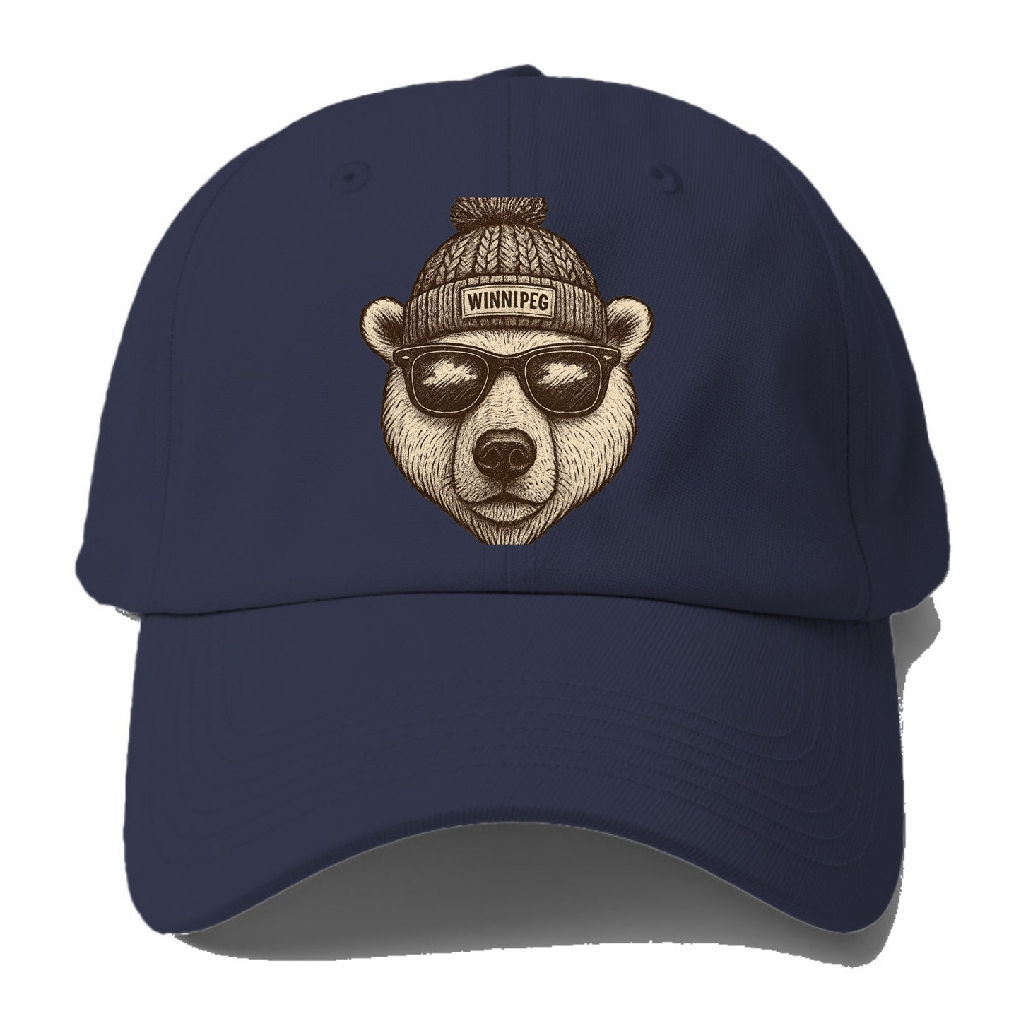 Winnipeg Polar Bear wearing Winnipeg beanie with pom pom and wayfarer - Baseball Cap For Big Heads - Twilight Navy(Blue)