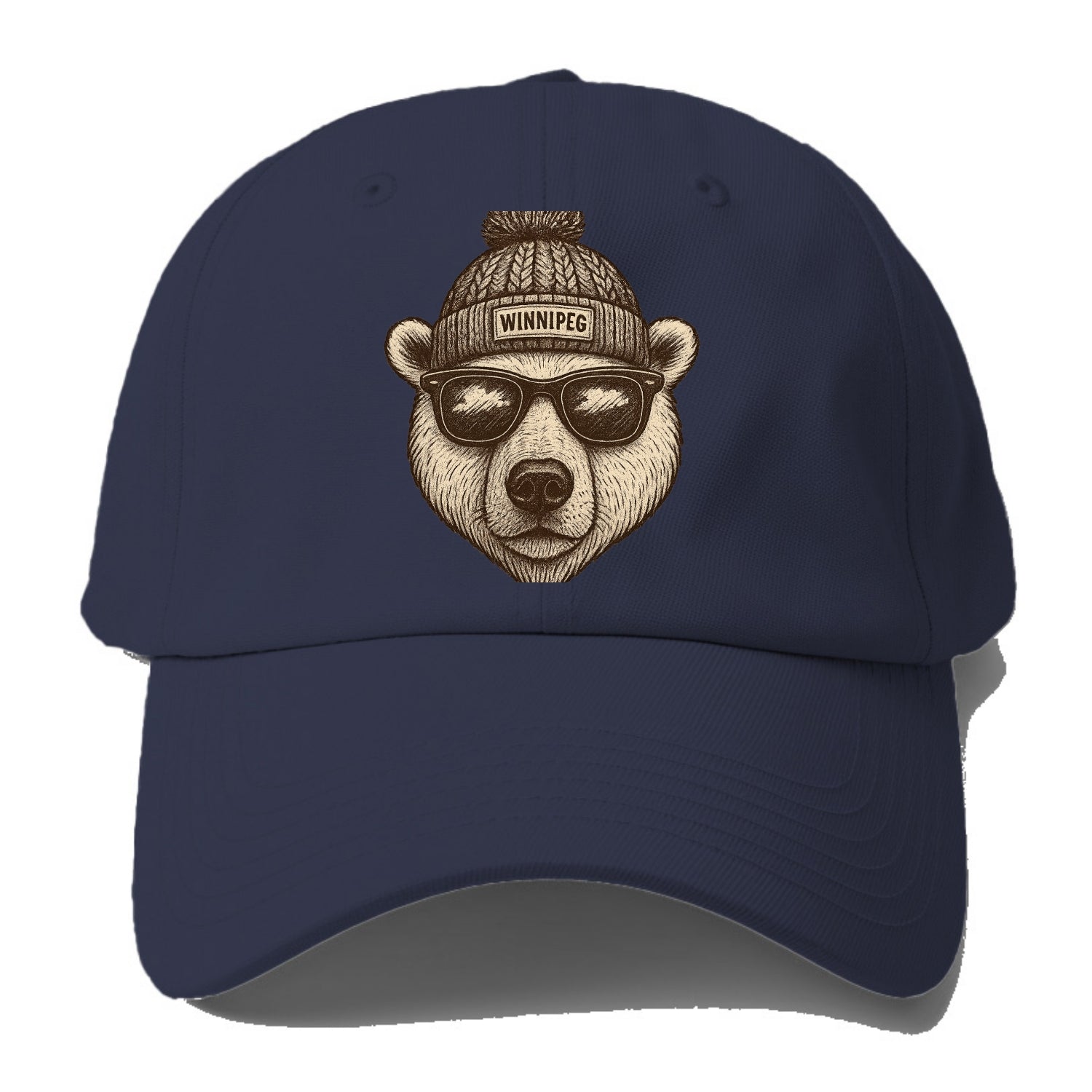 Winnipeg Polar Bear wearing Winnipeg beanie with pom pom and wayfarer - Baseball Cap For Big Heads - Twilight Navy(Blue)