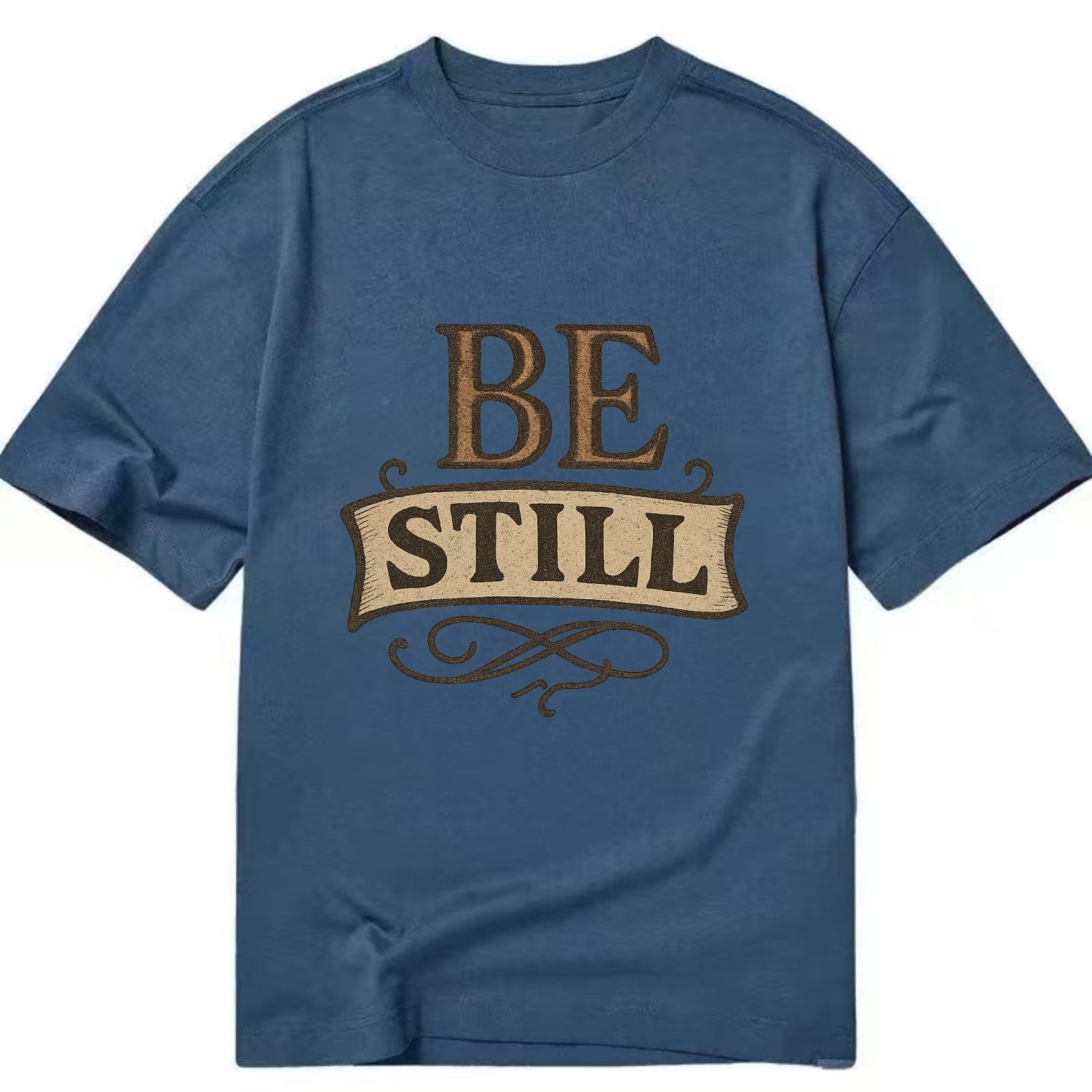 Bold typography design - "BE STILL" - quiet mind, meditation, inner peace - Classic T-shirt - Twilight Navy(Blue)