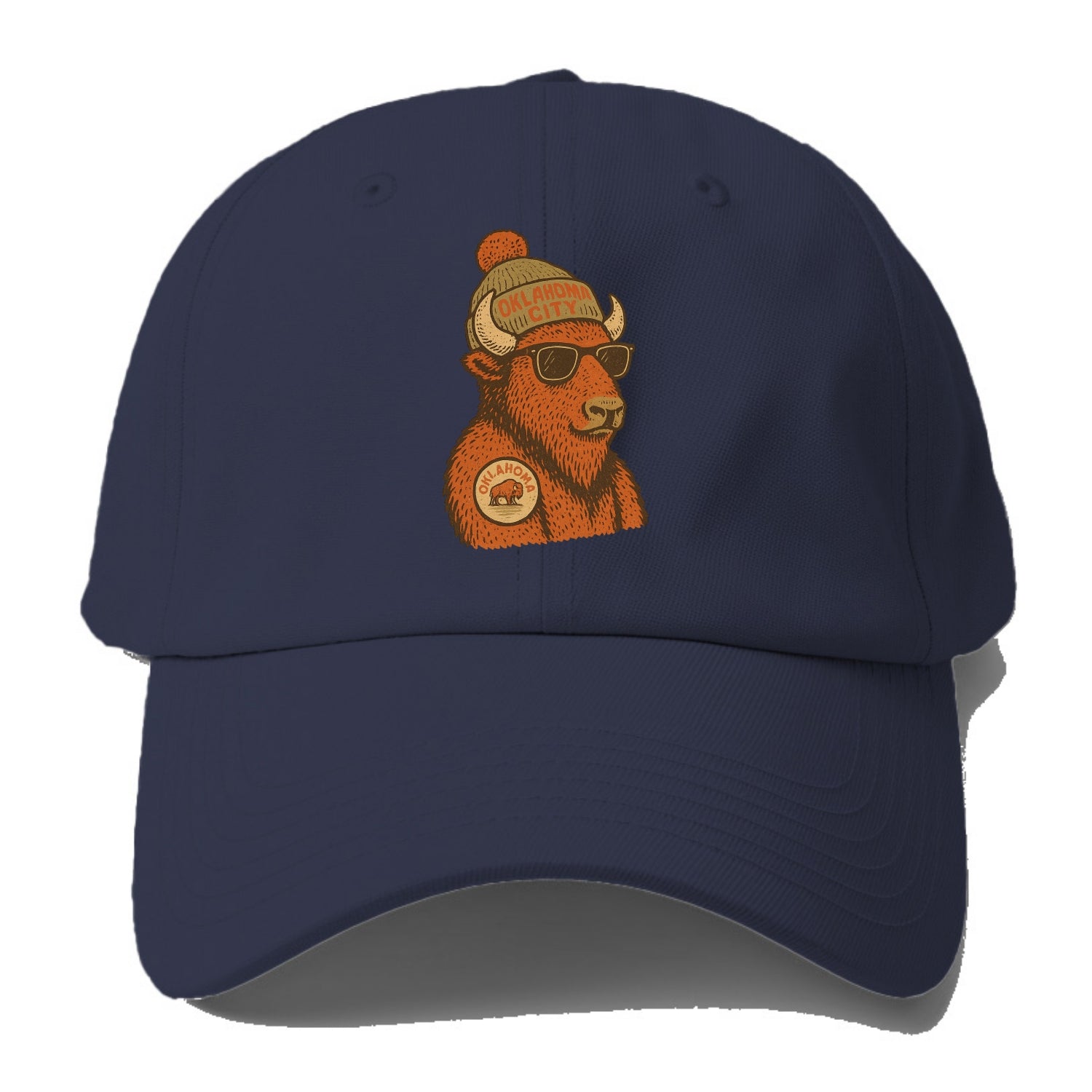 Oklahoma Buffalo wearing Oklahoma City beanie with pom pom and - Baseball Cap For Big Heads - Twilight Navy(Blue)