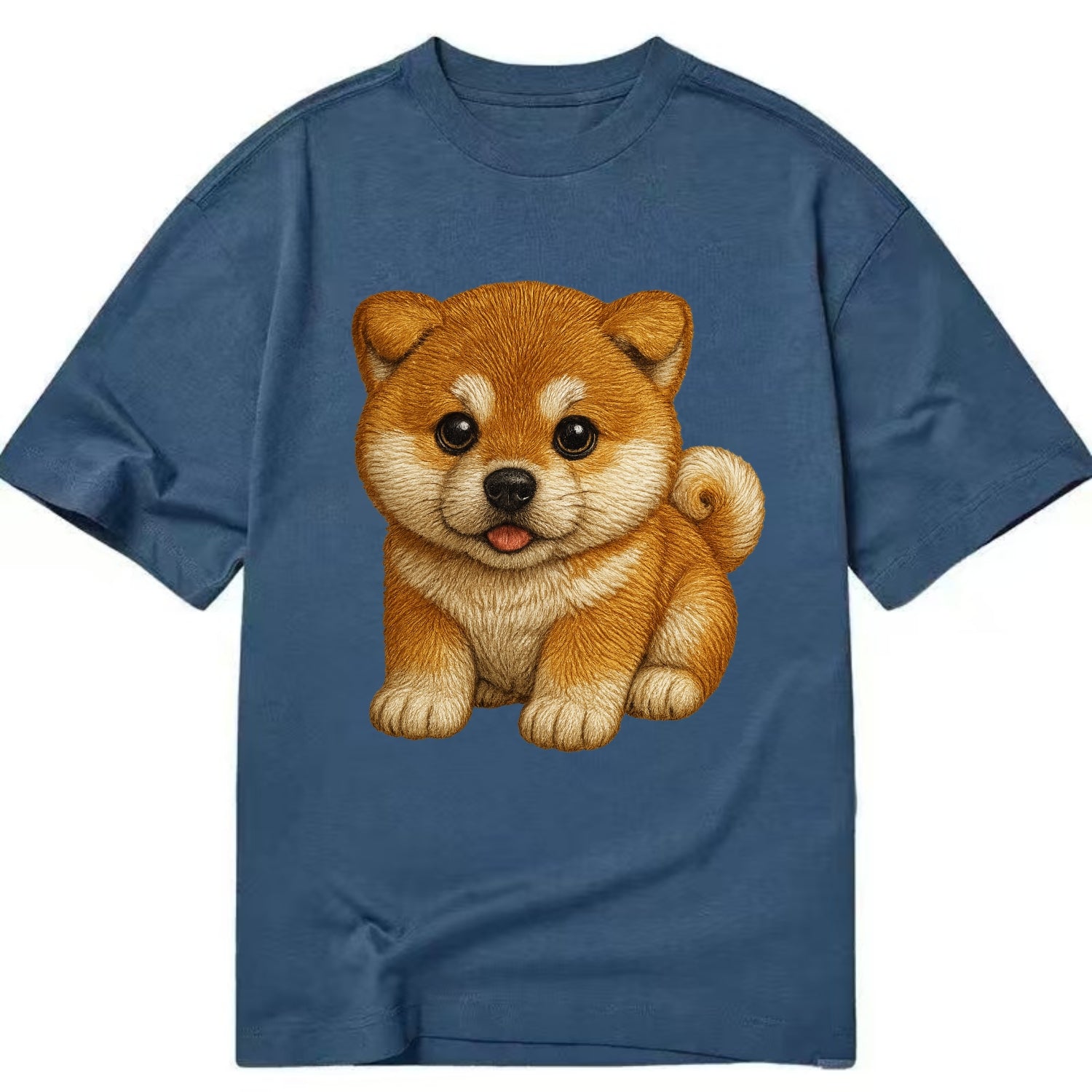 Baby Akita Puppy - fluffy bear-like, curled tail, dignified eyes, front-facing, - Classic T-shirt - Twilight Navy(Blue)