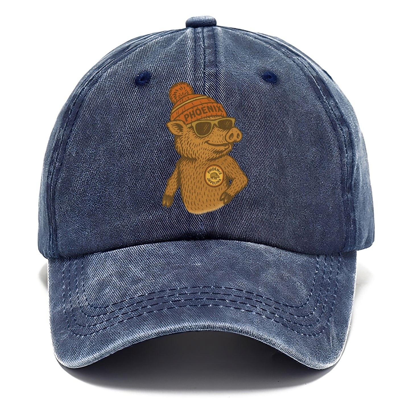 Phoenix Javelina wearing Phoenix beanie with pom pom and wayfarer sunglasses - Classic Cap - Twilight Navy(Blue)