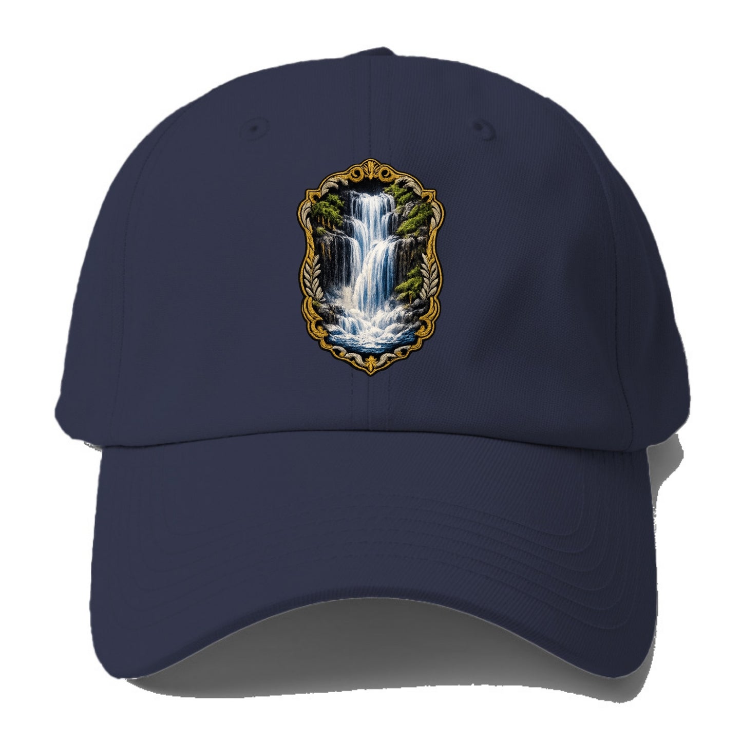 WATERFALL CASCADE - falling water with mist in blue and white , nature wonder - Baseball Cap - Twilight Navy(Blue)