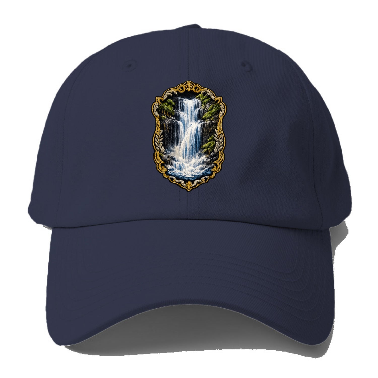 WATERFALL CASCADE - falling water with mist in blue and white , nature wonder - Baseball Cap - Twilight Navy(Blue)