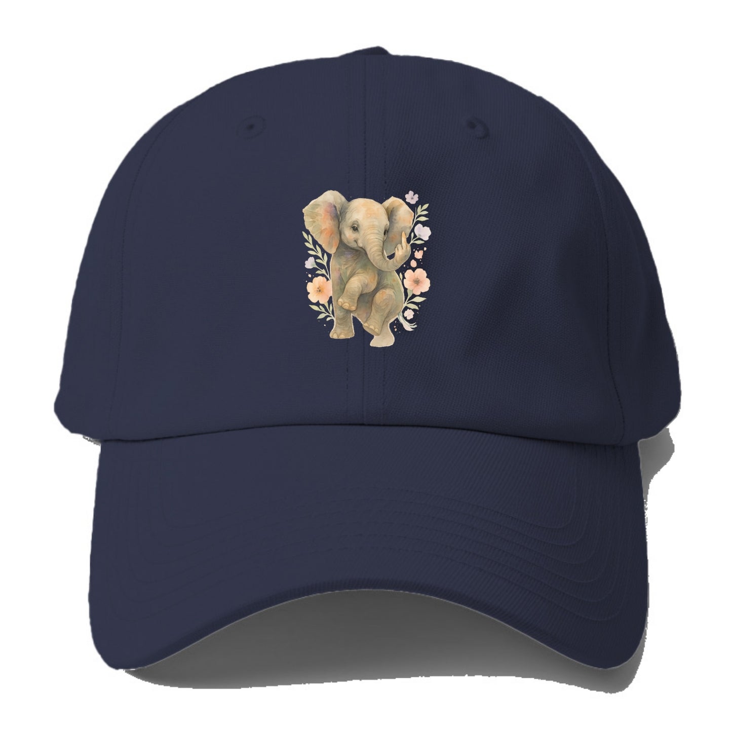 baby elephant with trunk up, one foot raised with middle toe extended - Baseball Cap - Twilight Navy(Blue)