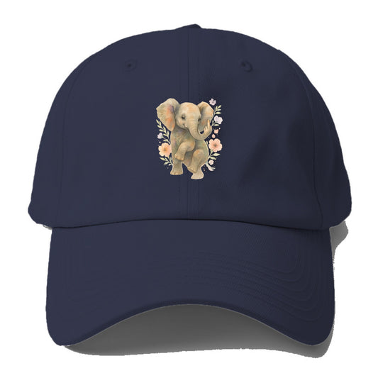 baby elephant with trunk up, one foot raised with middle toe extended - Baseball Cap - Twilight Navy(Blue)