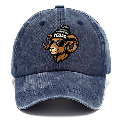 Vegas Desert Bighorn wearing Raiders silver and black beanie with pom pom and - Classic Cap - Twilight Navy(Blue)